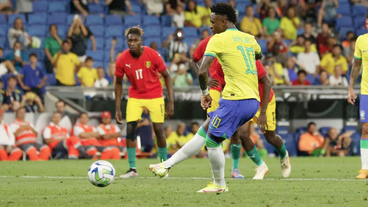 Vinicius Jr and Brazil spot on with black strip anti-racism protest in  friendly win