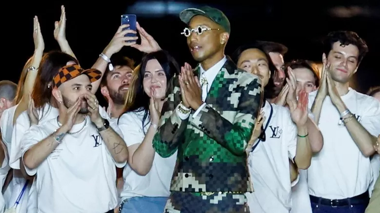 Kim Kardashian, Kanye West and Pharrell Williams unite at Louis Vuitton  show to celebrate Virgil Abloh